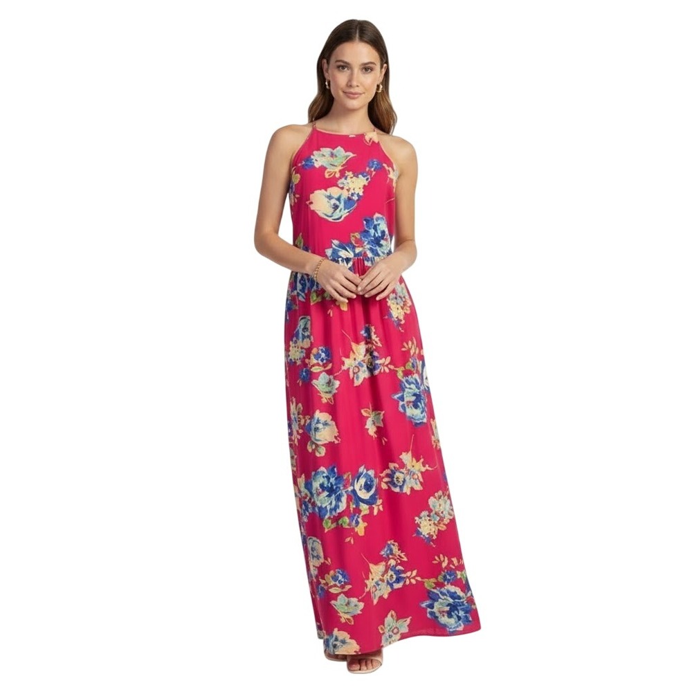 EVERLY Maxi Dress Size M Multicolor Floral Spaghetti Strap Racerback Summer Boho